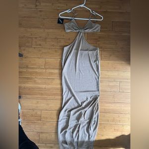 Brown rib cut out dress